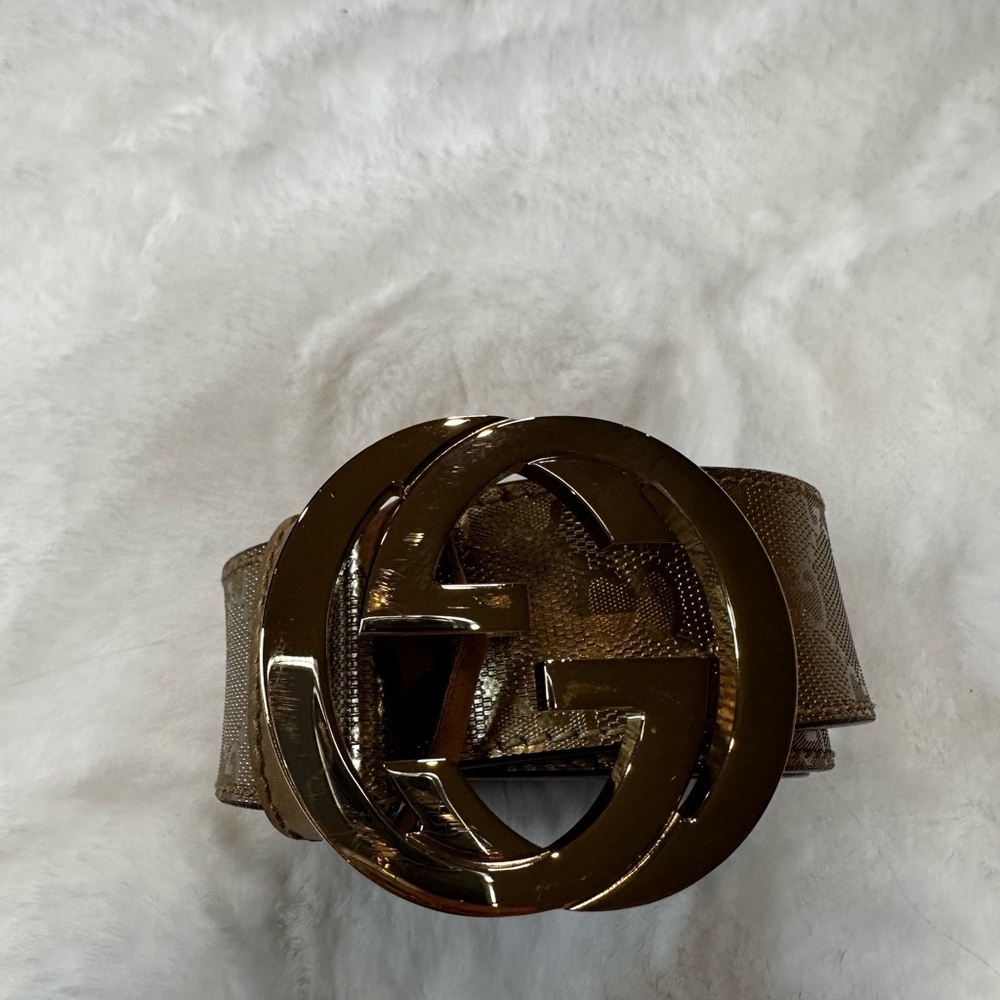 Gucci gold Leather Belt with Gold GG Buckle - Picture 4 of 16